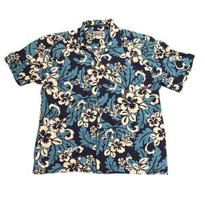 Island Style Design Mens Blue Short Sleeve Hawaiian Button Down Size L